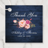 Rustiek Blauw Hout Roze Bloemen Bruiloft Dank u Bedankjes Labels (Voorkant)