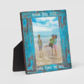 Rustiek Blauw Hout Tekst Vierkant Foto Lijst Fotoplaat (Voorkant)