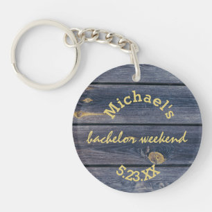 Rustiek Blauw Hout Verlovingsweekend Monogram Sleutelhanger