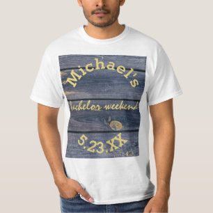 Rustiek Blauw Hout Verlovingsweekend Monogram T-shirt