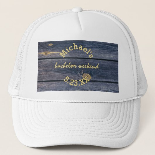Rustiek Blauw Hout | Verlovingsweekend Monogram Trucker Pet (Voorkant)