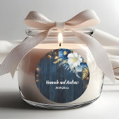 Rustiek Blauw Hout Wit Bloemen Huwelijk Ronde Sticker
