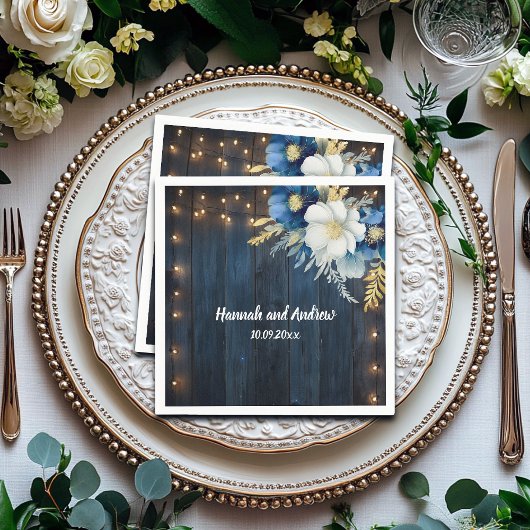 Rustiek Blauw Hout Wit Bloemen Huwelijk Servet