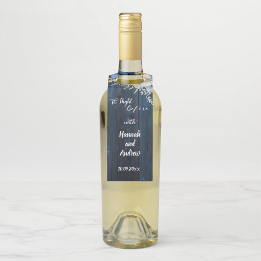 Rustiek Blauw Hout Wit Bloemen Repetitie Diner Flessenhanger (Op fles)