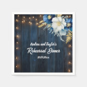 Rustiek Blauw Hout Wit Bloemen Repetitie Diner Servet (Voorkant)
