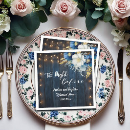 Rustiek Blauw Hout Wit Bloemen Repetitie Diner Servet