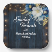 Rustiek Blauw Hout Wit Bloemen Zondag Brunch Papieren Bordje (Voorkant)