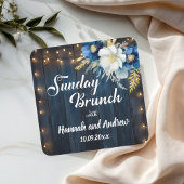 Rustiek Blauw Hout Wit Bloemen Zondag Brunch Vierkante Sticker