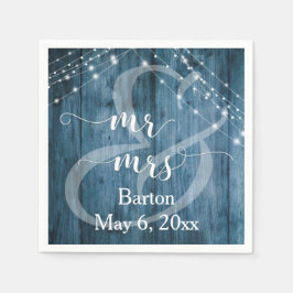 Rustiek blauw hout, wit licht snaren Mr. & Mrs Servet