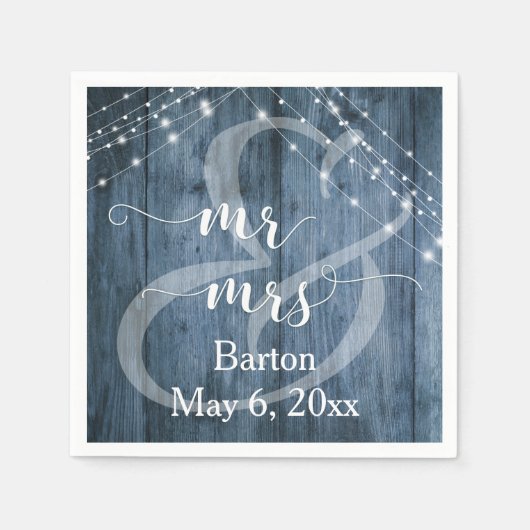 Rustiek blauw hout, wit licht snaren Mr. & Mrs Servet (Voorkant)