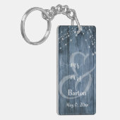 Rustiek blauw hout, wit licht snaren Mr. & Mrs Sleutelhanger (Voorkant Links)