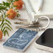 Rustiek blauw hout, wit licht snaren Mr. & Mrs Sleutelhanger (Voorkant Rechts)