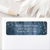 Rustiek Blauw Hout, Wit Licht Strings Bruiloft Etiket (Insitu)