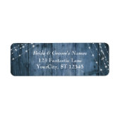 Rustiek Blauw Hout, Wit Licht Strings Bruiloft Etiket (Voorkant)