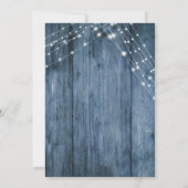 Rustiek Blauw Hout, Wit Licht Strings Bruiloft Kaart (Achterkant)