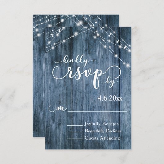 Rustiek Blauw Hout, Witte Lichte Koorden RSVP (Voorkant / Achterkant)
