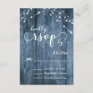 Rustiek Blauw Hout, Witte Lichte Koorden RSVP Kaartje