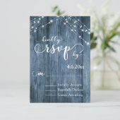 Rustiek Blauw Hout, Witte Lichte Koorden RSVP Kaartje (Staand voorkant)