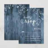 Rustiek Blauw Hout, Witte Lichte Koorden RSVP Kaartje (Voorkant / Achterkant)