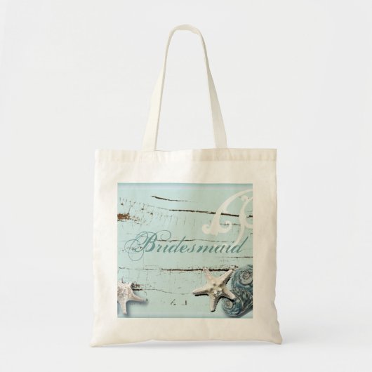 Rustiek Blauw hout Zeeschelpen Strand bruidsmeisje Tote Bag (Voorkant)