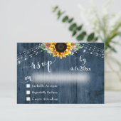 Rustiek Blauw Hout Zonnebloem Boeket Lichten Bruil RSVP Kaartje (Staand voorkant)