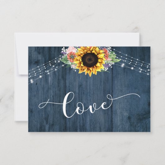 Rustiek Blauw Hout Zonnebloem Boeket Lichten Bruil RSVP Kaartje (Achterkant)
