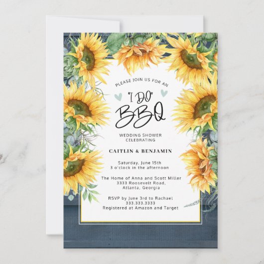 Rustiek Blauw Hout Zonnebloem Ik Doe BBQ Vrijgezel Kaart (Voorkant)