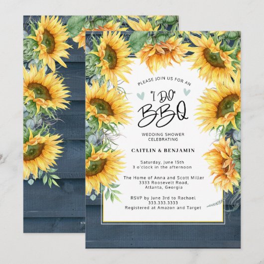 Rustiek Blauw Hout Zonnebloem Ik Doe BBQ Vrijgezel Kaart (Voorkant / Achterkant)