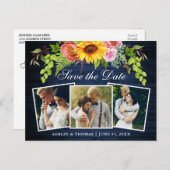 Rustiek Blauw Hout Zonnebloem Save the Date Foto Uitnodiging Briefkaart (Voorkant / Achterkant)