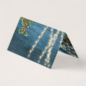 Rustiek Blauw Houten Monogram Lichten Kerstmis Bru Kaart (Achterkant)