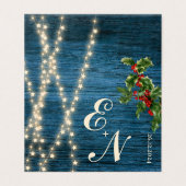 Rustiek Blauw Houten Monogram Lichten Kerstmis Bru Kaart (Buitenkant ongevouwen)