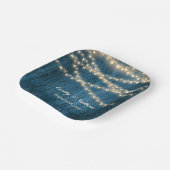 Rustiek Blauw Houten Strijklichten Huwelijkspartij Papieren Bordje (Gebogen)