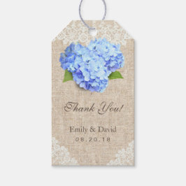 Rustiek Blauw Hydrangea Kant & Burlap Bruiloft Fav Cadeaulabel