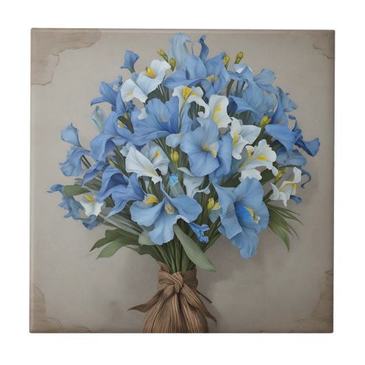 Rustiek Blauw Iris Boeket Tegeltje (Voorkant)