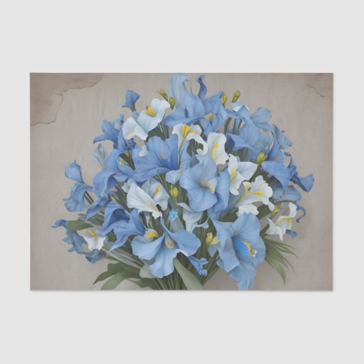 Rustiek Blauw Iris Boeket Tissuepapier (Voorkant)