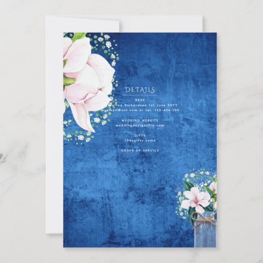 Rustiek Blauw Katholiek Nuptial Mass Bruiloft Kaart (Achterkant)