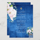 Rustiek Blauw Katholiek Nuptial Mass Bruiloft Kaart (Voorkant / Achterkant)