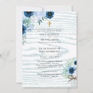 Rustiek Blauw Katholiek Nuptial Mass Bruiloft Kaart