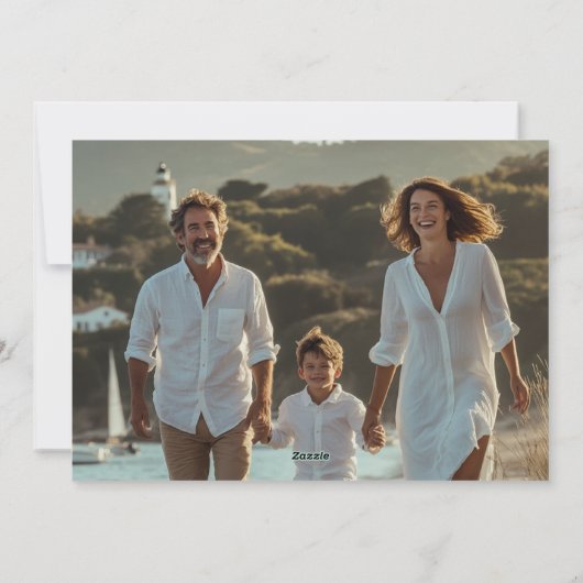 Rustiek Blauw Kerstmis Familie Foto Nautisch Stran Feestdagenkaart (Achterkant)