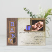 Rustiek Blauw Land Foto Baby Aankondiging (Staand voorkant)