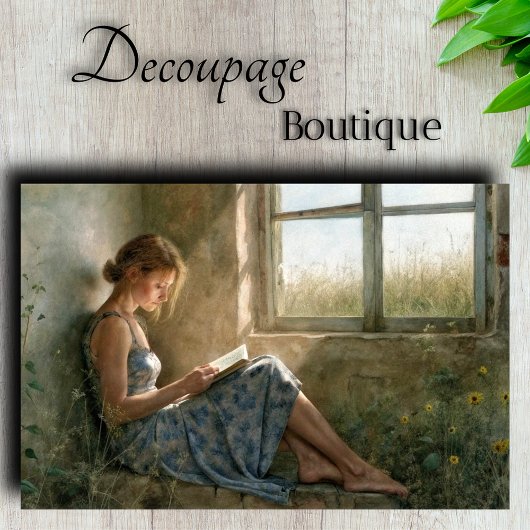 Rustiek Blauw Lezen Lady cottage Decoupage Tissuepapier