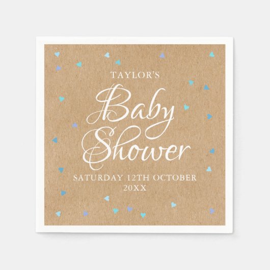 Rustiek Blauw Liefde Harten Baby Jongen Douche / S Servet (Voorkant)