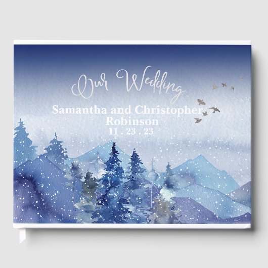 Rustiek Blauw Misty Pine Forest Onze bruiloft Gastenboek (Voorkant)