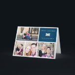 Rustiek Blauw Monogram Vier van de Tak Foto Feestdagen Kaart<br><div class="desc">Deze elegante vier-foto vakantiekaart heeft een klantgericht bericht en kenmerkt een rustieke tak ontworpen monogram in het perfecte vakantieblauw. Upload uw familiefoto's en personaliseer de voorzijde en vergeet om geen douanebericht van blije tijding aan de binnenkant toe te voegen.</div>