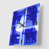 Rustiek blauw plaid beren vierkant wandklok (Hoek)