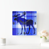 Rustiek blauw plaid eland wandklok (Huis)
