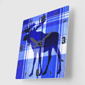 Rustiek blauw plaid eland wandklok (Hoek)