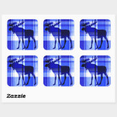 Rustiek blauw plaid elanden vierkante stickers (Vel)