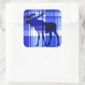 Rustiek blauw plaid elanden vierkante stickers (Tas)