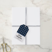 Rustiek Blauw Plaid Vrolijk Kerstfeest Cadeaulabel (Met Touw)